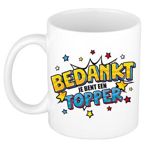 Bedankt Topper Cadeau Koffiemok / Theebeker Wit Met Sterren - 300 Ml - Keramiek - Cadeau Beker / Waardering Mok