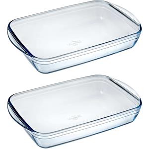 Merkloos Set van 2x stuks rechthoekige glazen ovenschalen 3,6 liter x 24 x 6 cm -