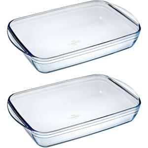 Merkloos Set van 2x stuks rechthoekige glazen ovenschalen 3,6 liter x 24 x 6 cm -