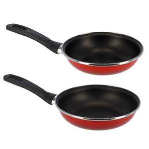 2x Formaten Koekenpannen Set Rood Merida - 20 En 26 Cm Diameter - Braadpannen/bakpannen
