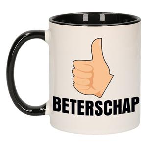 Beterschap Duimpje Omhoog Cadeau Koffiemok / Theebeker Wit En Zwart - 300 Ml - Keramiek - Cadeau Beker / Beterschap Mok