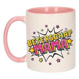 Beterschap Mama Cadeau Koffiemok / Theebeker Wit En Roze Met Sterren - 300 Ml - Keramiek - Cadeau Beker / Beterschap Mok