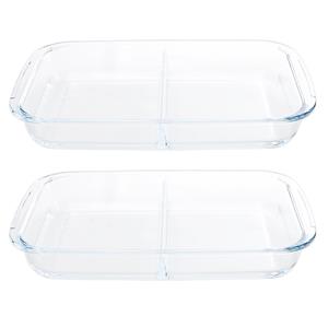 2x Rechthoekige Glazen 2-vaks Ovenschalen 3,2 Liter 34 X 21 X 5 Cm - Ovenschotel Schalen