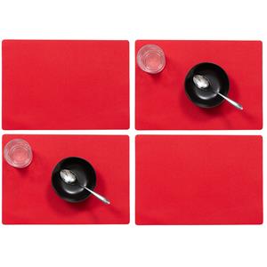 Set Van 4x Stuks Stevige Luxe Tafel Placemats Plain Rood 30 X 43 Cm - Met Anti Slip Laag En Teflon Coating Toplaag