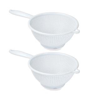 2x Kunststof Vergiet Met Handvat Wit - 24 Cm - Plastic Vergieten Keuken Accessoires