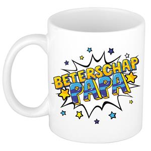 Beterschap Papa Cadeau Koffiemok / Theebeker Wit Met Sterren - 300 Ml - Keramiek - Cadeau Beker / Beterschap Mok