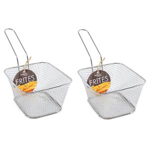 8x Stuks Zilver Patat/snack Serveermandjes/frietmandjes 14 Cm - Tafeldecoratie - Patat/snack Serveren In Een Mandje