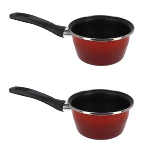 Set Van 2x Stuks Steelpan/sauspan Rood Anti Aanbaklaag 14 Cm - 1,5 Liter - Voor O.a. Saus En Jus - Steelpannetjes