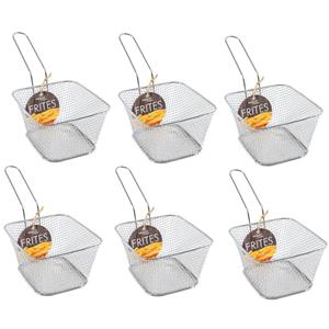 6x Stuks Zilver Patat/snack Serveermandjes/frietmandjes 14 Cm - Tafeldecoratie - Patat/snack Serveren In Een Mandje
