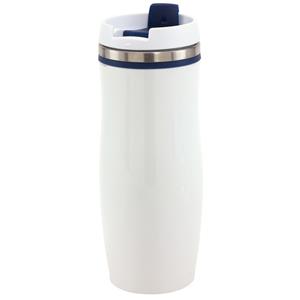 Bellatio Rvs Warmhoudbeker/warm Houd Beker Winter Wit/blauw 400 Ml - Isoleerbeker/thermosbekers - Dubbelwandig