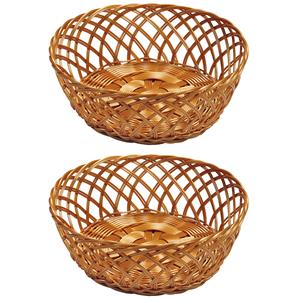 2x Gevlochten Fruitmanden/broodmanden Rond 28 X 11 Cm - Tafel Dekken - Fruitmand/fruitschalen - Broodmand