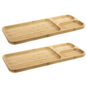 Set Van 2x Stuks Bamboe Houten 3-vaks Barbecuebord 39 X 16 X 2 Cm - Serveerbladen/serveerbord/barbecuebord Met Vakjes