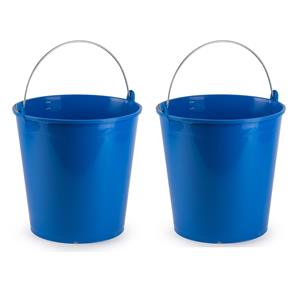 Forte Plastics 2x Stuks Blauwe Schoonmaakemmer/huishoudemmer 15 Liter 32 X 31 Cm -Kunststof/plastic Emmer Met Metalen Hengsel