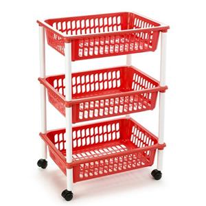 Forte Plastics Opberg trolley/roltafel/organizer met 3 manden 40 x 30 x 61,5 cm wit/Rood