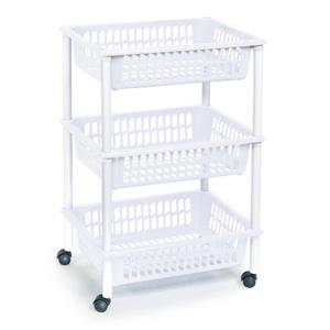 Opberg Trolley/roltafel/organizer Met 3 Manden 40 X 30 X 61,5 Cm Wit/wit - Etagewagentje/karretje Met Opbergkratten