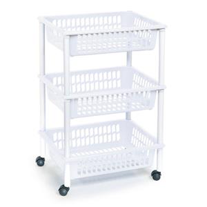 Forte Plastics Opberg Trolley/roltafel/organizer Met 3 Manden 40 X 30 X 61,5 Cm Wit/wit - Etagewagentje/karretje Met Opbergkratten