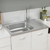VIDAXL Küchenspüle mit Abtropfset Silbern 800x500x155 mm Edelstahl