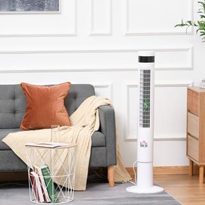 HOMCOM torenventilator, afstandsbediening, 85° oscillerend, 110 cm, krachtige 50 W, stil en energiezuinig, wit | Aosom.nl