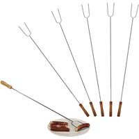 RELAXDAYS Grillspieße, 6er Set, Holzgriff, Sicherer Abstand, Lagerfeuer, Universal, 80 cm lang, Edelstahl, Silber/Natur