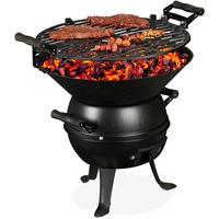 RELAXDAYS Grillfass, Gusseisen und Stahl, höhenverstellbar, tragbar, Barbecue Holzkohlegrill, Grillrost Ø 35 cm, schwarz