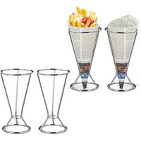 RELAXDAYS 4 x Pommeshalter im Set, Edelstahl, für Spitztüten mit Pommes, Chips, Gemüse, Snackhalter, HD 16 x 9,5 cm, silber