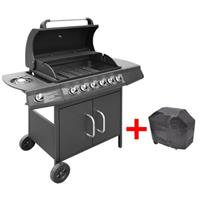 VidaXL gasbarbecue 6+1 branders 13,3 + 2,5kW zwart