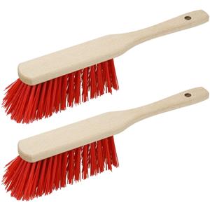 Brumag 2x stuks houten harde stoffers/handvegers rood 30 cm voor buiten -