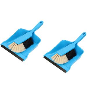 Brumag Set van 2x stuks kunststof stoffer en blik blauw met lip en zachte borstel -