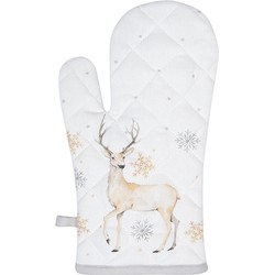 Clayre & Eef Topfhandschuhe Clayre & Eef Ofenhandschuh Hirsch 100% Baumwolle Weiß / Beige