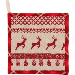 Clayre & Eef Pannenlap 20*20 cm Rood Katoen kerst Vierkant Afgiet Pannenlap Afgiethulp