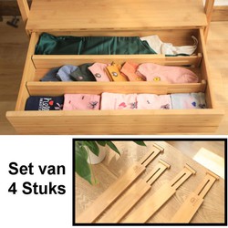 Decopatent Set van 4 Stuks Ladeverdelers Uitschuifbaar van 45 -> 56.5 Cm - Bamboe Lade bestek Organizer - Keuken la - Bestekbak