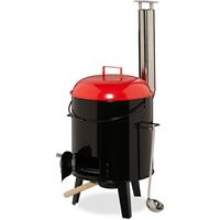 RELAXDAYS Gulaschkanone, emailliert, Gulaschkessel mit Deckel, 14 Liter, mit Grillrost, Outdoor Feldküche, schwarz/rot