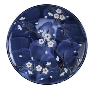 Tokyo Design Studio Blauw/Witte Bord met kers figuur - Blue Sakura - 25.5cm