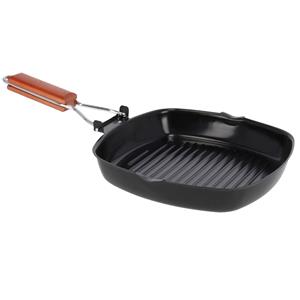 Zwarte Grillpan 25 Cm Met Anti-aanbak Laag En Houten Handvat - Grillpannen - Vlees/voedsel Grillen - Koekenpannen