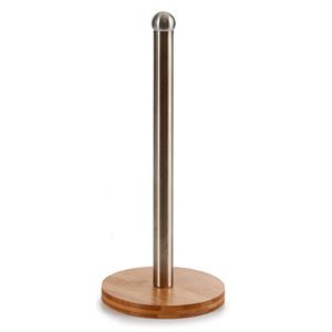 BigBuy Home KÃ¼chenpapierrollenhalterung Silberfarben Braun Stahl Bambus (15 x 34 x 15 cm)
