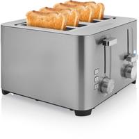 PRINCESS Toaster 142403, 4 kurze Schlitze, 1500 W, Edelstahl, 4 kleine Scheiben, Brötchenaufsatz, 7 Bräunungsstufen, Krümelschublade