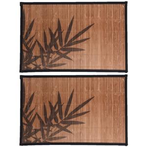 Bellatio 4x Stuks Rechthoekige Placemat 30 X 45 Cm Bamboe Bruin Met Zwarte Bamboe Print 2 - Placemats