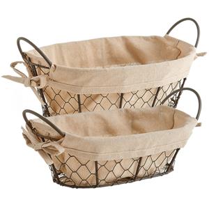 2x Vintage Brood Serveer Mandjes Metaaldraad 26 X 17 Cm En 30 X 21 Cm - Broodmand