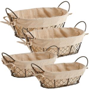 4x Vintage Brood Serveer Mandjes Metaaldraad 26 X 17 Cm En 30 X 21 Cm - Broodmand