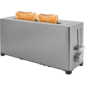 PRINCESS Toaster 142401, 1 langer Schlitz, 1050 W, Edelstahl, 2 kleine oder 1 große Scheibe, Brötchenaufsatz, 7 Bräunungsstufen, Krümelschublade