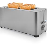 PRINCESS Toaster 142402, 2 lange Schlitze, 1400 W, Edelstahl, 4 kleine oder 2 große Scheiben, Brötchenaufsatz, 7 Bräunungsstufen, Krümelschublade