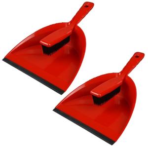 Brumag 2x stuks stoffer en blik kunststof/rubber rood -