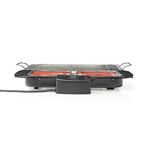 Nedis Elektrischer Tischgrill, Barbecue Grill, Balkongrill 2000 Watt, 38x22cm, Schwarz