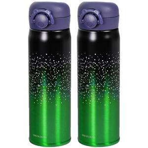 2x Stuks Thermosfles / Isoleerfles Rvs Voor Onderweg 500 Ml Groen/zwart - Thermosflessen