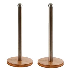 2x Stuks Bamboe Houten Keukenrolhouders Rond 15 X 33 Cm - Keukenrolhouders