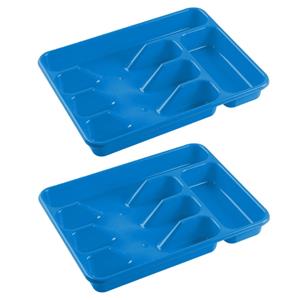 Hega Hogar 2x Stuks Bestekbakken/bestekhouders 5-vaks Blauw 34 X 26 X 5 Cm - Bestekbakken