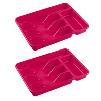 Hega Hogar 2x Stuks Bestekbakken/bestekhouders 5-vaks Fuchsia Roze 34 X 26 X 5 Cm - Bestekbakken