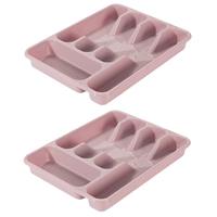 Hega Hogar 2x Stuks Bestekbakken/bestekhouders 5-vaks Oud Roze 34 X 26 X 5 Cm - Bestekbakken