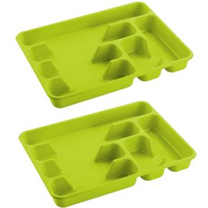 Hega Hogar 2x Stuks Bestekbakken/bestekhouders 6-vaks Lime Groen 40 X 30 X 5 Cm - Bestekbakken