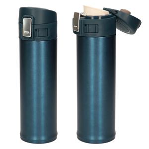 2x Stuks Rvs Thermoflessen / Isoleerflessen Voor Onderweg Petrol Blauw 450 Ml - Thermosflessen